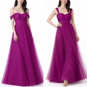 Azazie Tulle Maxi Dress Orchid Purple Convertible Sleeveless Off Shoulder Size 8